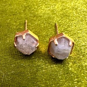 Kendra Scot Rose Gold plated studs in Gray Labradorite